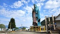 Xicotepec, Puebla, Mexico - Apr 17 2023: Monumental Virgin of Guadalupe, attraction for the Mexican Catholic community