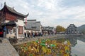 Xidi Ancient Town in Anhui Province, China. Entrance to the old town with Hu Wenguang memorial archway