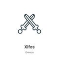 Xifos outline vector icon. Thin line black xifos icon, flat vector simple element illustration from editable greece concept Royalty Free Stock Photo