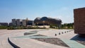 Xilinhot - A massive, desolated square in Inner Mongolian city, China. There are no people on the square. Museum buildings