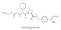 Ximelagatran anticoagulant drug molecule direct thrombin inhibitor. Skeletal formula.