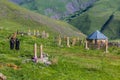 XINALIQ, AZERBAIJAN - JUNE 14, 2018: Cemetery in Xinaliq Khinalug village, Azerbaij