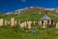 XINALIQ, AZERBAIJAN - JUNE 14, 2018: Cemetery in Xinaliq Khinalug village, Azerbaij