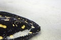 Xingu river ray at sand background. Black Leopoldi ray with yellow dots Royalty Free Stock Photo