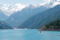 Heavenly Lake of Tianshan (Tianchi) in Fukang, Changji, Xinjiang, China. It is part of UNESCO World Heritage Site Royalty Free Stock Photo