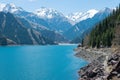 Heavenly Lake of Tianshan (Tianchi) in Fukang, Changji, Xinjiang, China. It is part of UNESCO World Heritage Site Royalty Free Stock Photo