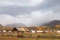 Xinjiang log cabin in cloudy