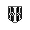 XK Logo monogram shield geometric white line inside black shield color design
