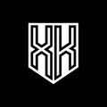XK Logo monogram shield geometric black line inside white shield color design