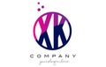 XK X K Circle Letter Logo Design with Purple Dots Bubbles