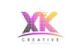 XK X K Letter Logo Design with Magenta Dots and Swoosh
