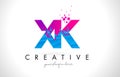 XK X K Letter Logo with Shattered Broken Blue Pink Texture Design Vector.