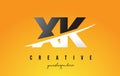 XK X K Letter Modern Logo Design with Yellow Background and Swoosh.