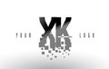 XK X K Pixel Letter Logo with Digital Shattered Black Squares