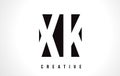 XK X K White Letter Logo Design with Black Square.