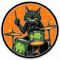 Xl Cat Drummer Sticker: Classic Rock Style, Ominous And Energetic