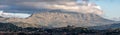 XL Pano from Mount Palermo over remote village houses, a green valley and the mount Pellegrino , Gibilrossa, Palermo