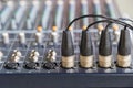 XLR connectors on the audio mixers. Royalty Free Stock Photo