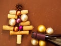 Xmas Background With Wine Corks And Bottle
