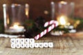 Xmas background tree wood ribbon candle Royalty Free Stock Photo