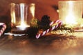 Xmas background tree wood ribbon candle Royalty Free Stock Photo