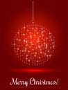 Xmas ball with stars for Merry Christmas celebration on red background with light, stars. Royalty Free Stock Photo