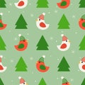 Xmas bird and pine tree, christmas seamless pattern theme, for u