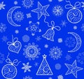 Xmas blue wallpaper with vintage golden pattern