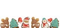 Xmas border of Christmas gingerbread cookies isolated on white background Royalty Free Stock Photo