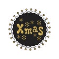 Xmas. Calligraphy gold phrase. Handwritten glitter seasons lettering. Xmas phrase. Hand drawn element. Holidays