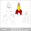 Xmas candle with bow to be traced. Vector numbers game.