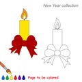 Xmas candle with bow vector cartoon to be colored. Royalty Free Stock Photo