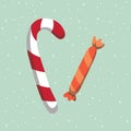 Xmas candy cane with snow background Royalty Free Stock Photo