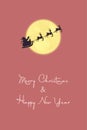 Merry Christmas, xmas, New Year, holidays card. Santa Claus in sleigh with reindeers flying Royalty Free Stock Photo