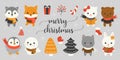 Xmas character and elements with merry christmas hand lettering font Royalty Free Stock Photo