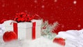 Xmas christamas gift box in the snow new yeaer background - 3d rendeing