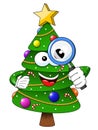 Xmas christmas tree mascot character magnifying glass isolated