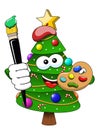 xmas christmas tree mascot character painter brush artist isolated