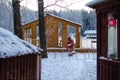 Xmas, cold, December. Santa Claus going with a bag of gifts in the winter on snow-covered field