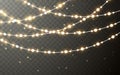 Xmas Color garland, festive decorations. Glowing christmas lights transparent effect decoration on dark background. Vector Royalty Free Stock Photo