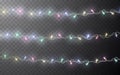 Xmas Color led garland, festive decorations. Glowing christmas lights transparent effect decoration on dark background. Vector Royalty Free Stock Photo