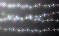 Xmas Color led garland, festive decorations. Glowing christmas lights transparent effect decoration on dark background. Vector Royalty Free Stock Photo