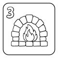 Xmas coloring advent calendar. Hand drawn vector logo Christmas fireplace icon