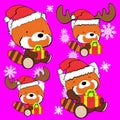 xmas cute baby chibi red panda character cartoon illustration, vector format