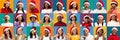 Xmas Excitement. Portraits Of Happy Surprised Multiethnic People In Santa Hats Royalty Free Stock Photo