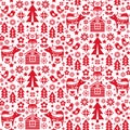 Christmas Scandinavian and Nordic folk art style seamless vector pattern wtih reindeer, birds, snowflakes and flowers - textile or Royalty Free Stock Photo
