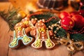 Xmas gingerbread man, holiday dessert closeup Royalty Free Stock Photo