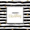 Xmas gold text on striped background with golden glitter star