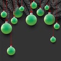 Xmas green baubles and spruce branches