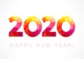 2020 red lettering, Happy New Year stained numbers.